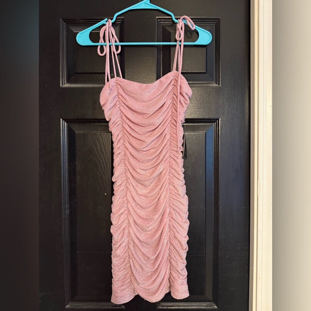 Sparkly Pink Ruched Prom Dress